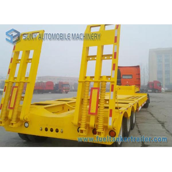 3 Axle 100 Ton Low Bed Semi Trailer Heavy Duty Flatbed Trailer With Manual Ramp