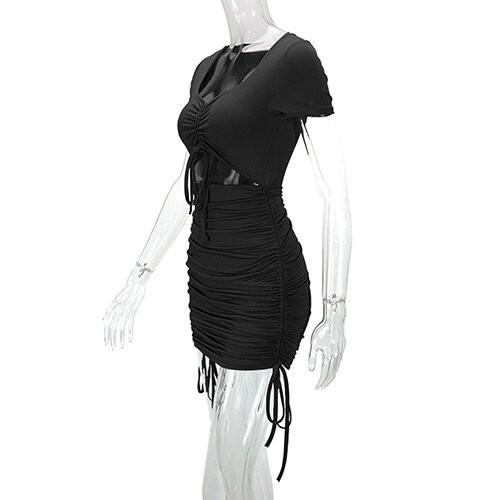 OEM maufactory  Polyester maufactory Cross Border Women'S European American Vedic Tie Dress Hollow Short Sleeved