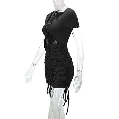 OEM maufactory  Polyester maufactory Cross Border Women'S European American Vedic Tie Dress Hollow Short Sleeved