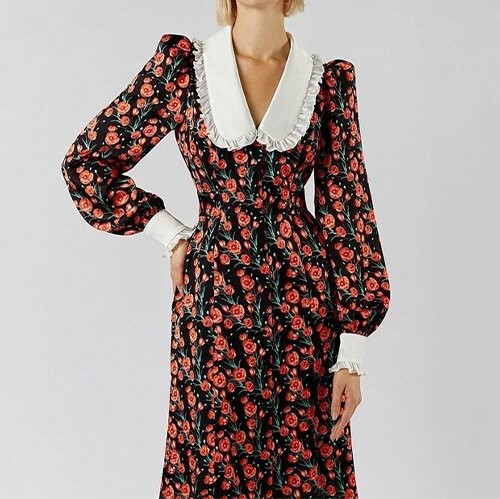 OEM maufactory  Print Long Skirt Doll Collars Polyester European American Long Sleeved