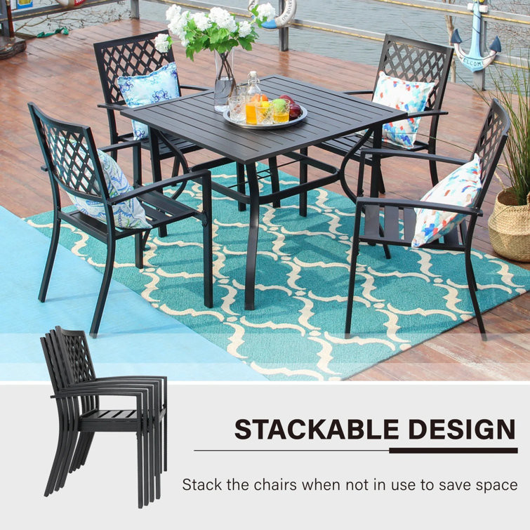 Metal Garden Set by AJUNION Waterproof Outdoor Furniture with Stackable Dining Chairs