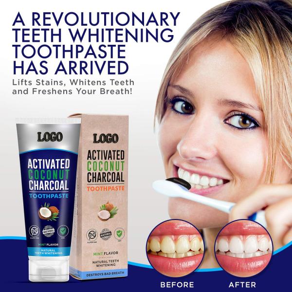 Естественная зубная паста угля Веган для удаления пятен зуба плохого дыхания и забеливать