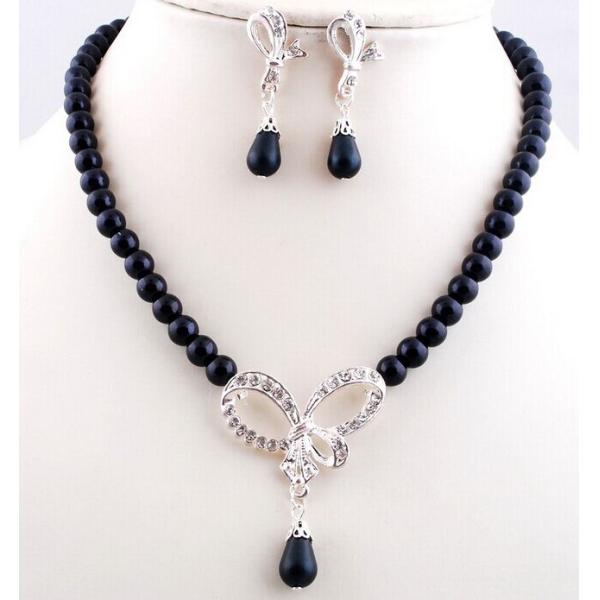 Irregular pearl necklace jewelry hollow diamond bow pendant necklace