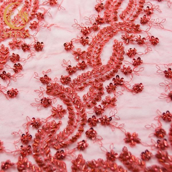 Вышитая ширина ткани 140cm шнурка шарика Handmade с жемчугами