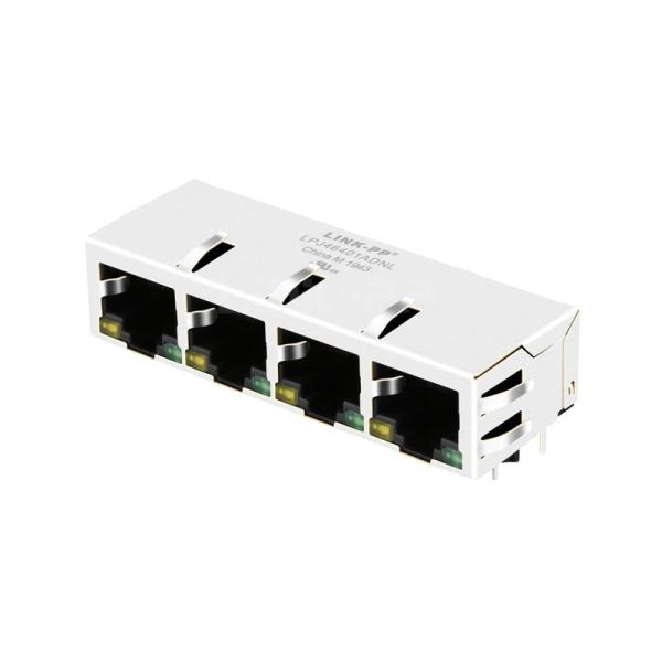 WE 7499031120A Compatible LINK-PP LPJ46401ADNL 10/100 Base-T 1x4 Port Ethernet RJ45 Mag Jack Tab Down Yellow/Green LED