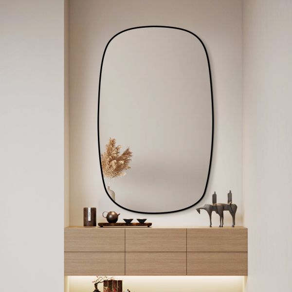 HD Silver Framed Bathroom Mirror , Wall Mounted Irregular Bathroom Mirror With Aluminium Frame