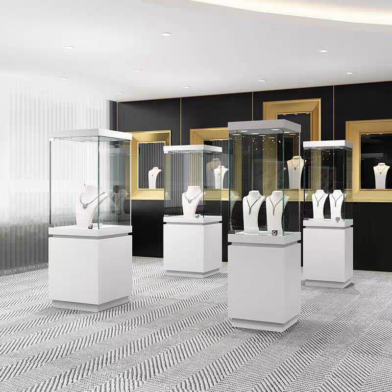 Customized Jewelry Display Case with Glass Shelving and LED Lighting for Retail Stores