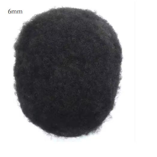 4mm 6mm 8mm 10mm 12mm 15mm Small Curl Afro Toupee for Black Men with Poly Skin Base 100% Human Hair
