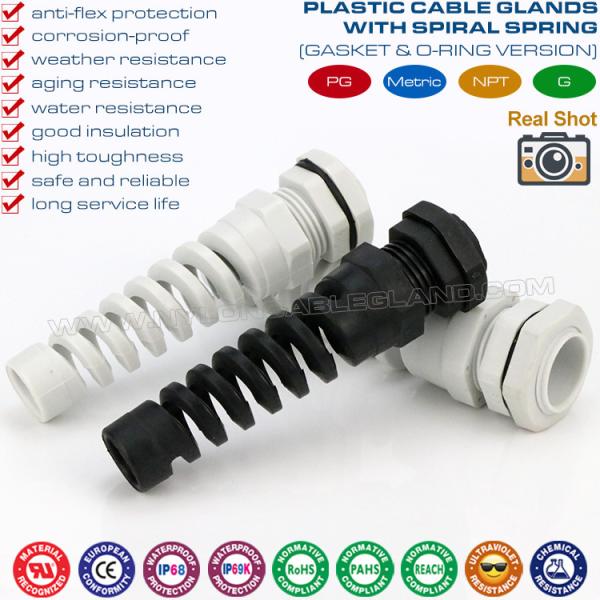 IP68 Nylon Strain Relief Cable Glands, IP69K Polymer Bend Relief Cable Glands Cable Protectors for Moving Cables