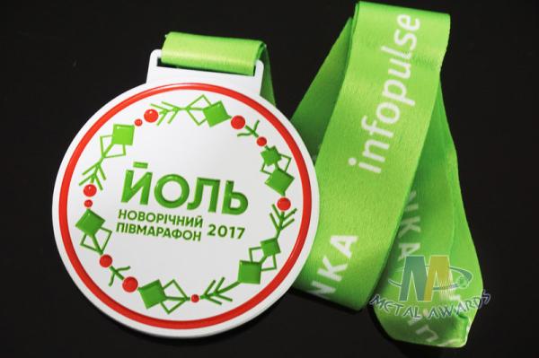 Poland Medale Die Casting Soft Enamel award medallions White Plating With Sublimate Ribbon