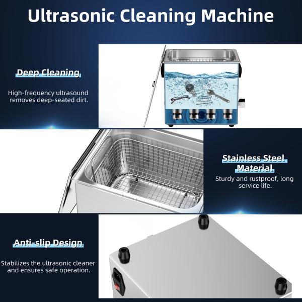 Limpieza ultrasónica digital de 10L con Degas y semi modos. Limpieza profesional de 240W, calefacción de 300W y temporizador de 30 minutos para herramientas industriales, piezas de automóviles y componentes de precisión.