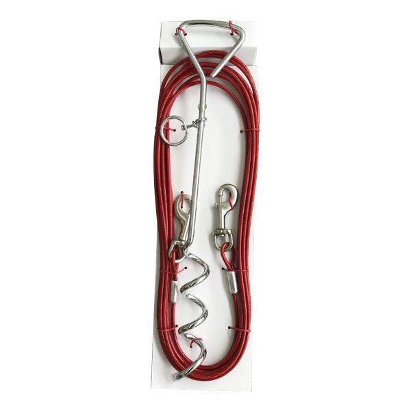 Galvanized Steel Dog Tie Out Cable with 15 Feet Length and Rust Resistant Stake for Secure Pet Tethering