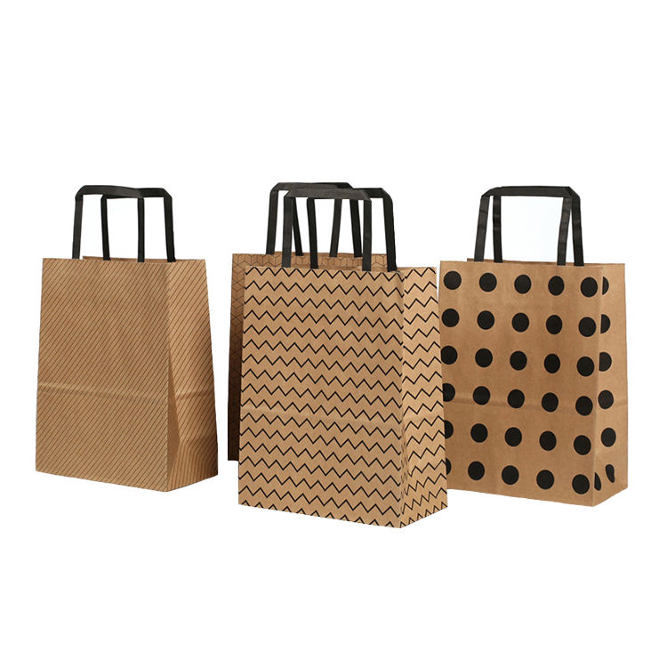 Flat Handle Kraft Paper Bag Custom logo Eco-friendly Gift Food Take Away Kraft