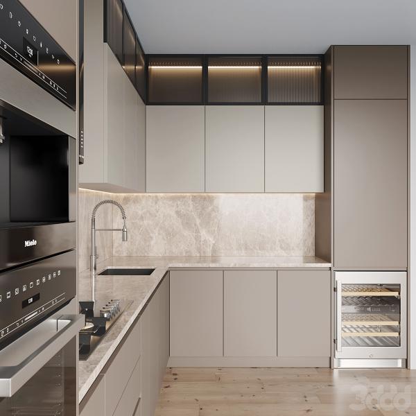 Modern EB Kitchen Cabinets Beige Wooden Cabinets Kitchen Storage System