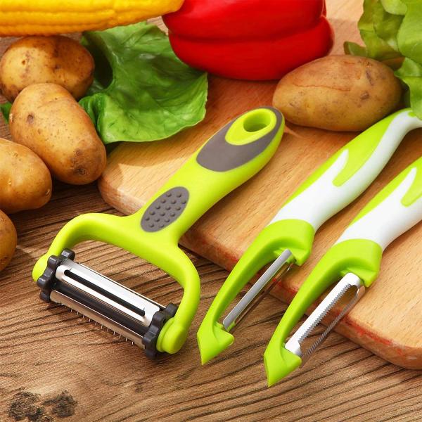 Safe Vegetable Prep Stocked Peeler Julienne Peeler and Mandoline Slicer in 19*2.5*2cm Size