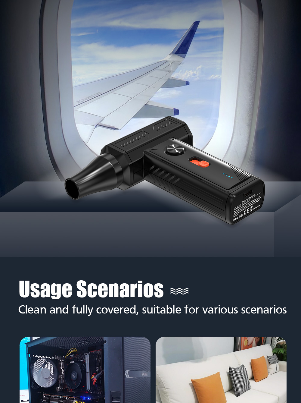 Portable Solar Car Violent Fan Air Duster with ABS Material Compact Design for Interior Drying