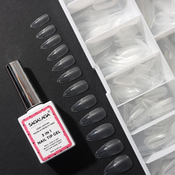 Almond Clear Nail Extension Tips 500pcs White Box Soft Gel Tips Customized Label for Press on Nail at within Finger