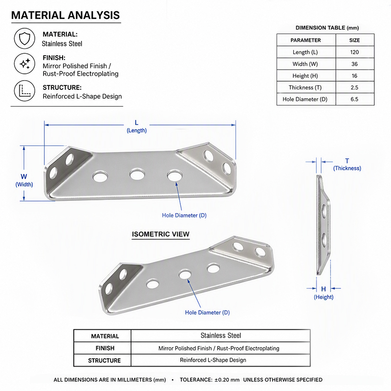 Thickened Stainless Steel Angle Bracket 90° Triangle Fastener Multi-purpose Support Connector Modern Furniture Hardware