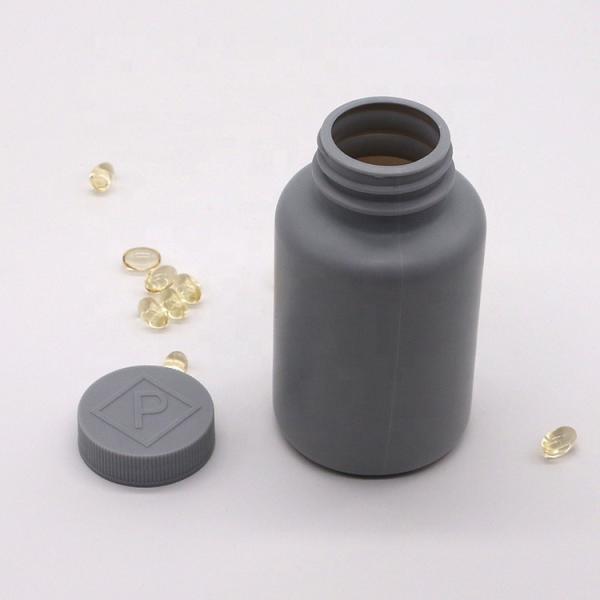 Garrafa de plástico cinza prateado de 200 ml de HDPE para embalagens de medicamentos sólidos personalizáveis