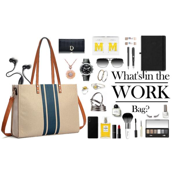 Canvas Work Laptop Tote Bag For Women Casual Travel 16.33x4.7x12.99