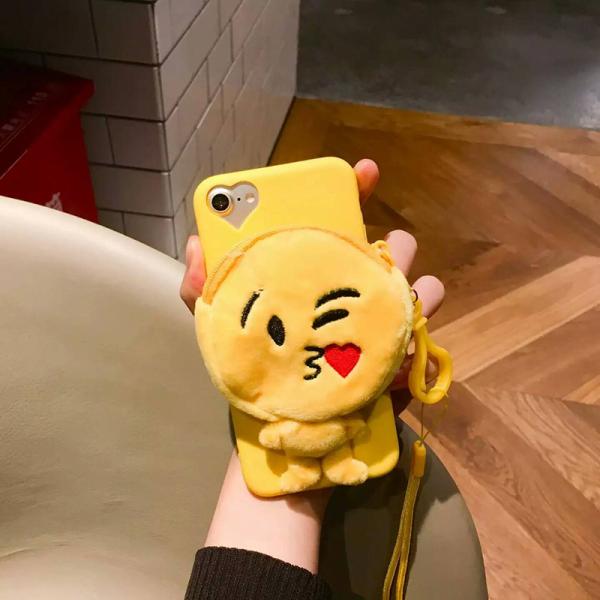 Soft TPU Little Yellow Man Expression Pack Coin Earphone Purse Cell Phone Case Bracket For iPhone 7 6s Plus
