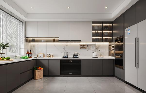 Bibliothèque combinée en laque blanche, armoires de cuisine en bois, armoire de cuisine modulaire