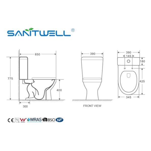 Two Piece Siphonic Wc Toilet Close Coupled Toilet S Trap CE Certification