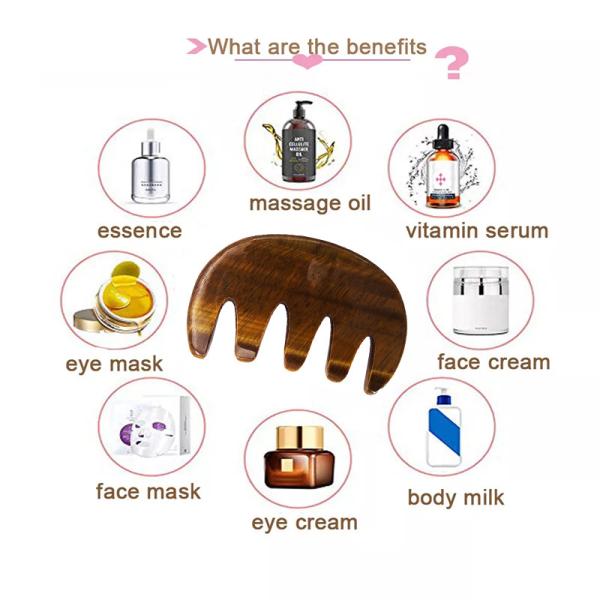 Brown Natural Tiger Eye Stone Guasha Massage Comb for Body and Neck Therapy Hair Comb Scalp Massager Tool SPA Treatment