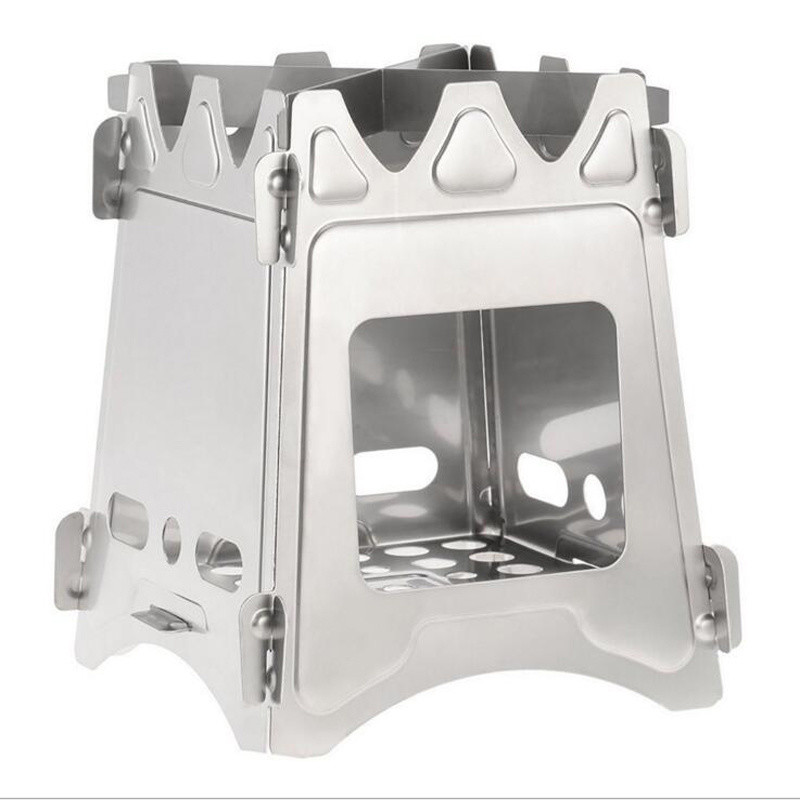Outdoor Stainless Steel BBQ Wood Stove Mini Camping Cooking Picnic Folding Stove No