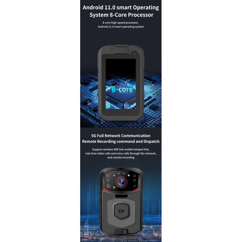 Mini 5G Body Worn Camera Audio and Video Recorder 4K Video 3.1'' Touch Screen IP68 Waterproof Security Camera with Wifi GPS BT