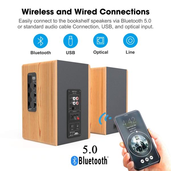 Vofull Hifi Wood Bookshelf Speaker with 4 Bass & 2 Silk Tweeter