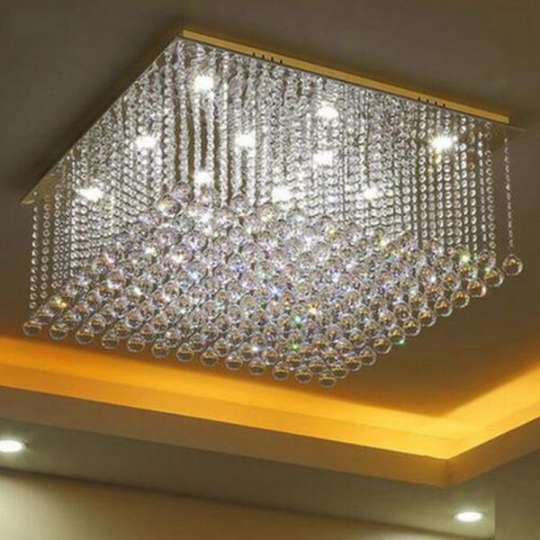 Square Flush Mount Crystal Chandelier For Luxury Living Room Crystal Chandeliers(WH-CA-95)