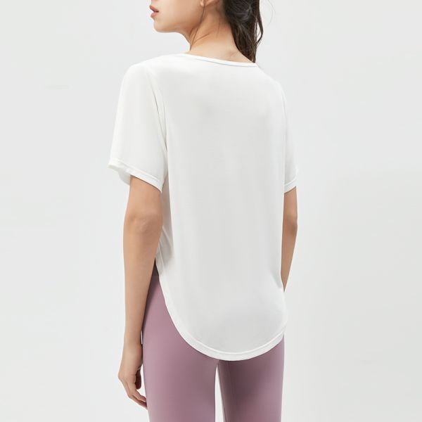 Women's Loose Fit Athletic Yoga Top Short Sleeve with Crisscross Neckline Side Knot