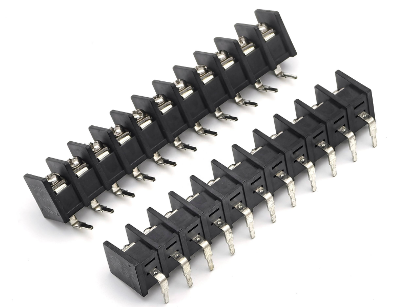 9.5mm Pitch Barrier Terminal Blocks 90-degree DIP Black 11P PA66 Material 300V 25A