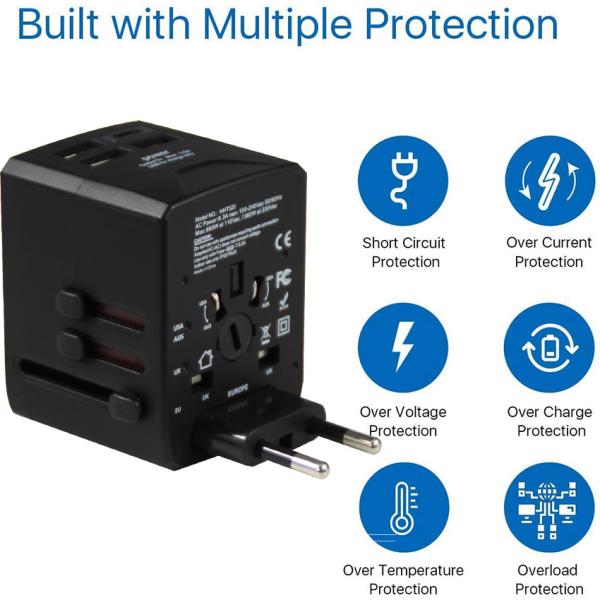 4-in-1 Travel Power Adapter with US EU UK AU Plugs