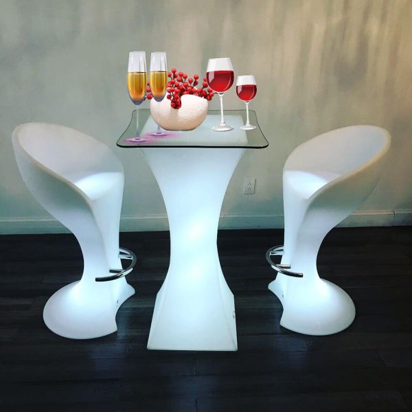 Modern Cheap Price Outdoor Coffee Shop Remote Control LED PE Table and Sofa Set for Cocktail bar