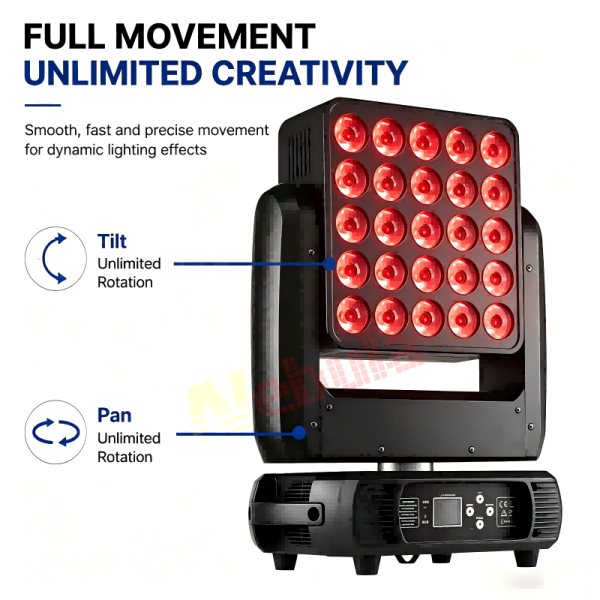 25x12W RGBW LED Matrix Moving Head Light 4in1 Pixel Wash Beam Effect