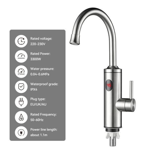 3s Fast Heating EU Plug Electric Instant Water Tap Tankless With LED Display