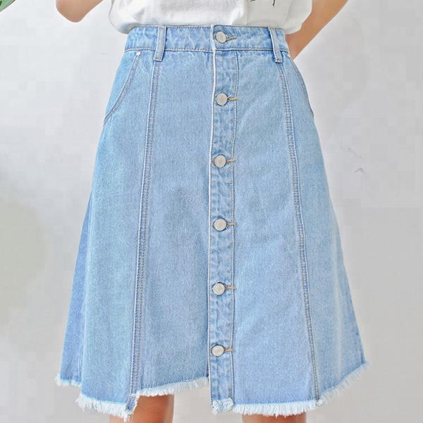 Fashion Ladies Mid Length Denim Skirts , Knee Length Jeans Skirt Breathable