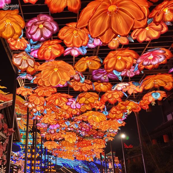 Custom Giant Flower Hanging Canopy Light Tunnel, LED Floral Walk‑Through Lantern Installation for Street, Plaza & Grand Lantern Festival