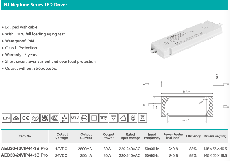 30W IP44 Waterproof Flicker-Free LED Driver for Bathroom Mirror LED Strip Light
