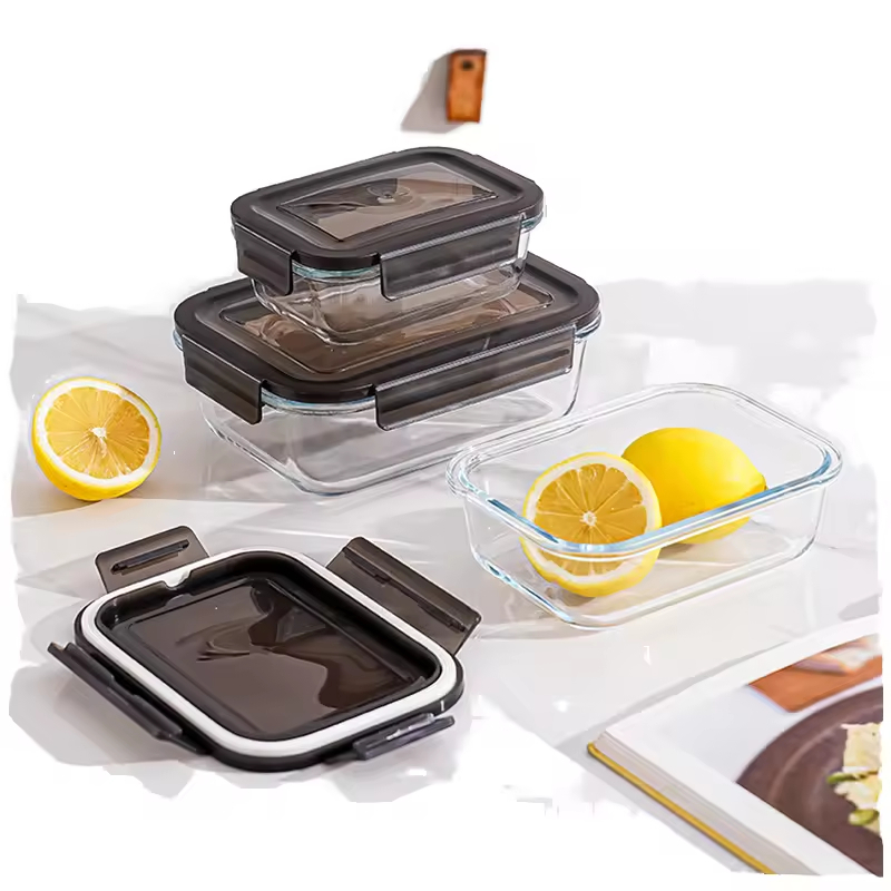 Factory Wholesale Household Heatable Lunch Box Portable Borosilicate Glass Crisper with Plastic Lid for Food
