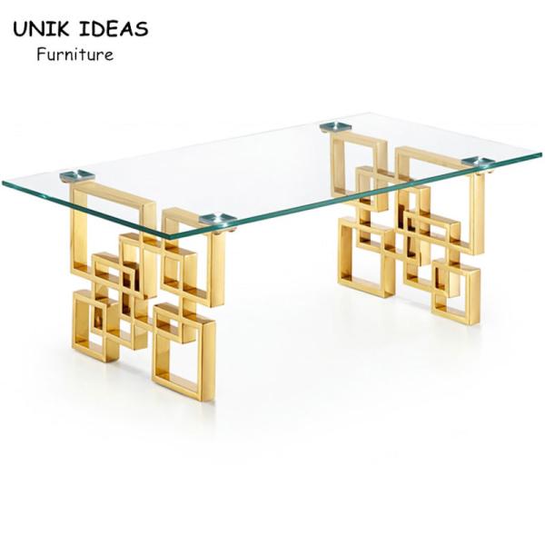 Vintage Luxury Coffee Center Tables 200lb Gold Brushed Glass Top Stainless Steel