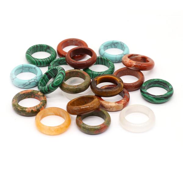 Unique Feng Shui Natural Stone Rings Polished Turquoise Tiger Eye Sodalite Blue