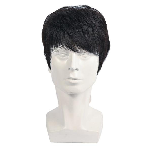150% Density Natural Black Short Human Hair Wig for Men Layered Full Replacement Hair