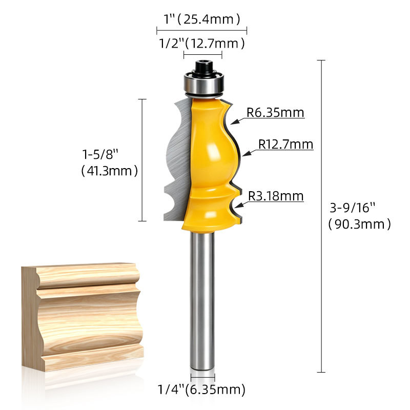 YingBa 5pcs Set 1/4 Shank High-Yingness Alloy Milling Cutter for Multi-Layered Fancy Edge Lines CNC Router Bit