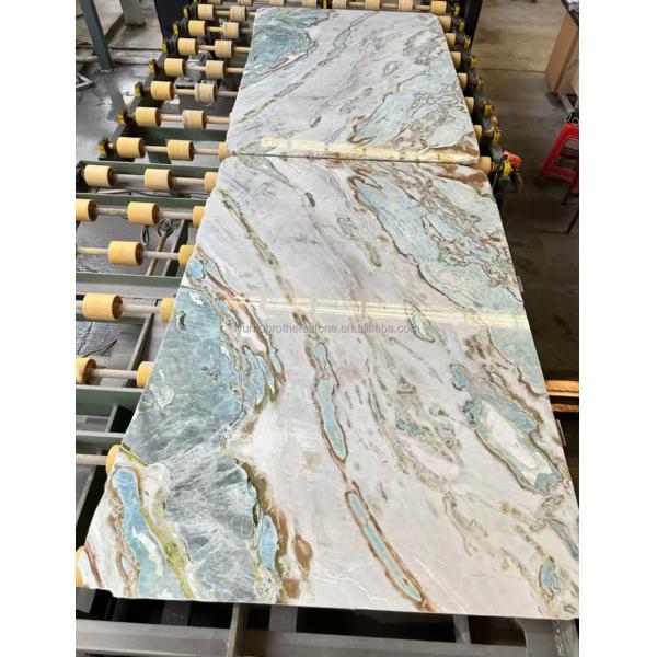 Maldives Blue Luxury Stone Translucent Polished Big Slab for Hotel Dining Table Set