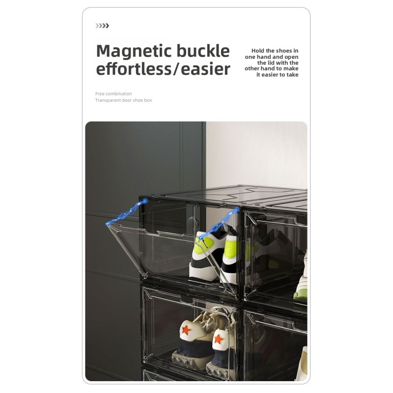 Hot Selling Household Transparent Plastic Magnetic Stackable Shoe Storage Organizer Cabinet Dustproof Shoe Box