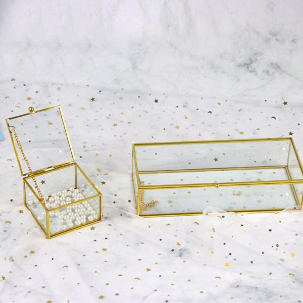 Custom Vintage glass artifact cosmetics Ring pearl beads jewelry Box gift gold color display storage box wholesale logo