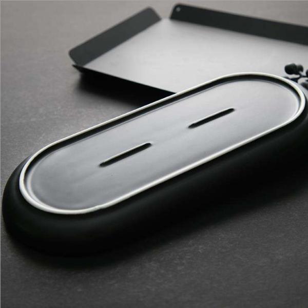 Black Marble Lead Free Ceramic Serving Tray Round Oval Non Toxic